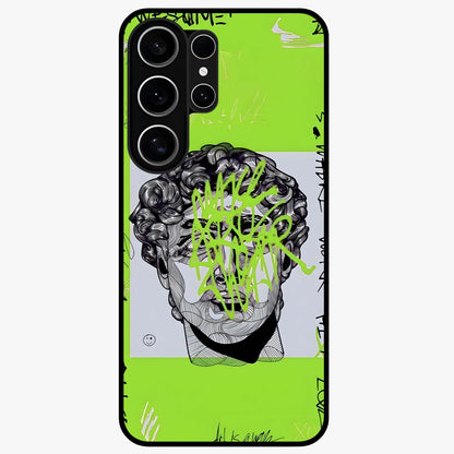 Neo Graffiti Rebellion Glass Case showing flat back view with vibrant graffiti artwork and glossy glass finish.