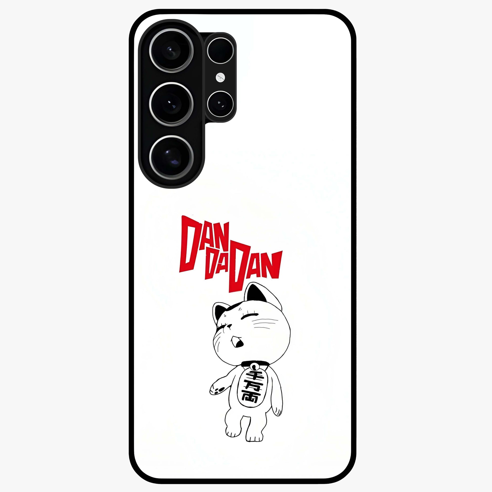 Playful Spirit Charm Glass Case showing flat back view with cheerful charm themed artwork and glossy glass finish.