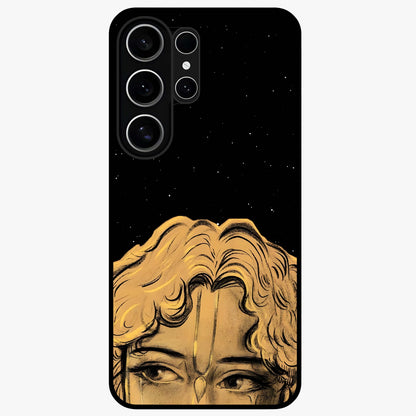 Shri Krishna Art Glass Case showing flat back view with devotional Krishna artwork and glossy glass finish.