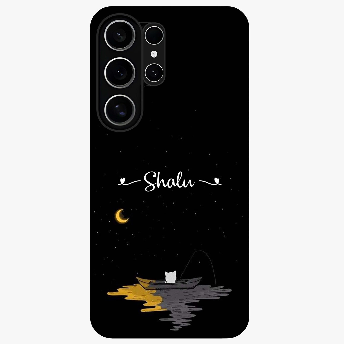 Silent Night Row Glass Case showing flat back view with calm night themed artwork and glossy glass finish.