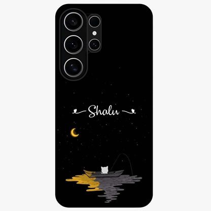 Silent Night Row Glass Case showing flat back view with calm night themed artwork and glossy glass finish.