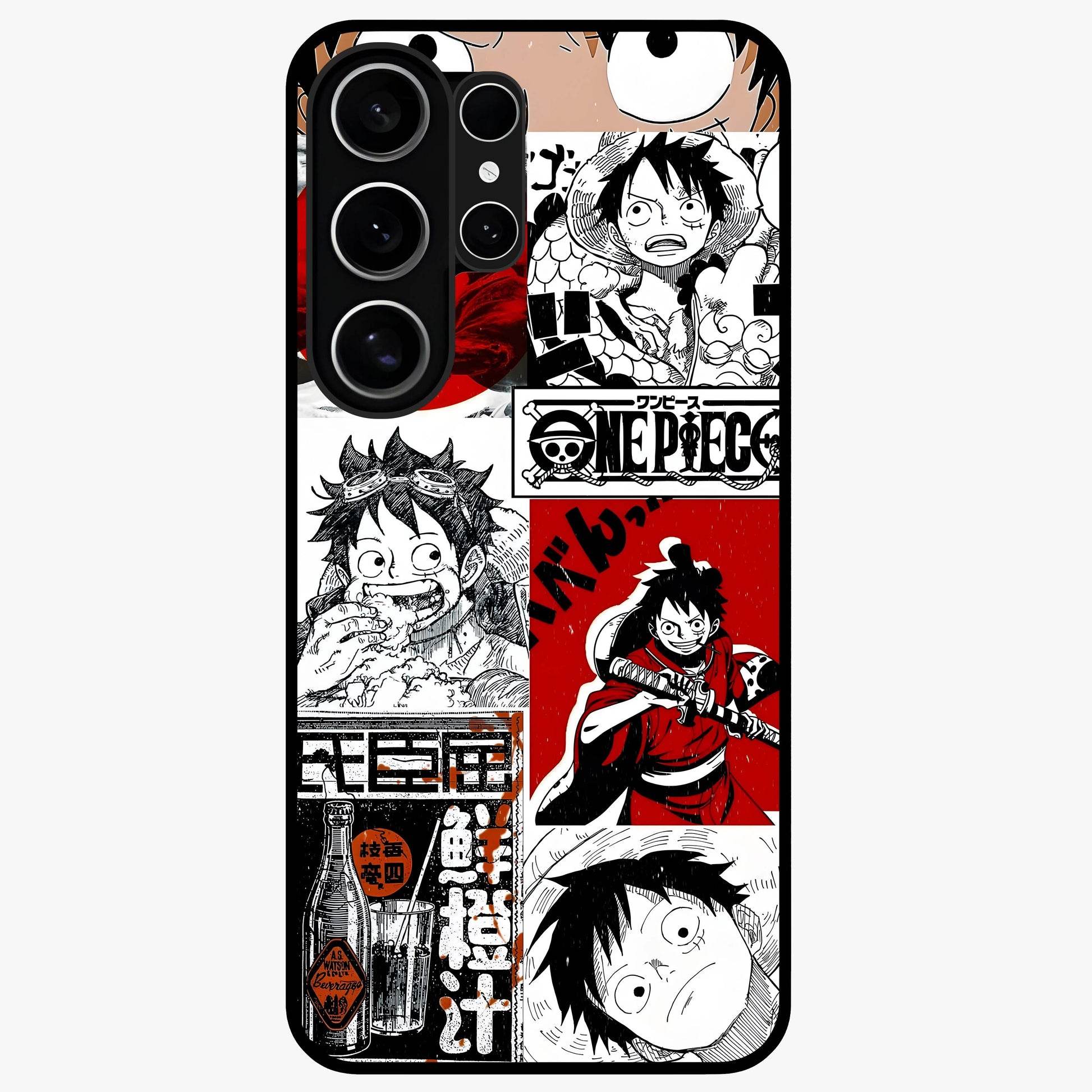 Strawhat Chaos Panels Glass Case showing flat back view with anime inspired chaos panel artwork and glossy glass finish.