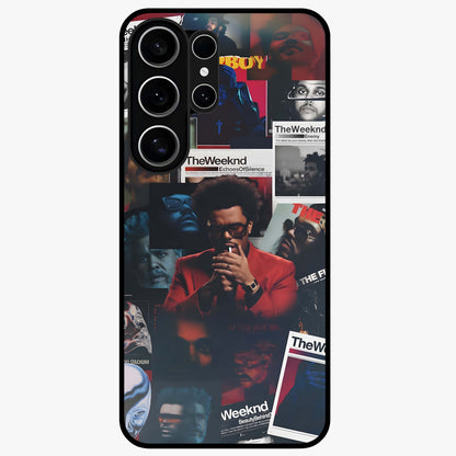 The Weeknd Glass Case showing flat back view with music inspired artistic portrait artwork and glossy glass finish.