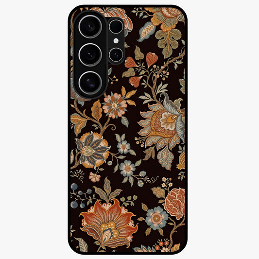 Vintage Floral Dream Glass Case showing flat back view with classic floral artwork and glossy glass finish.