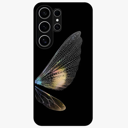 Whispers Of Wings Glass Case showing flat back view with graceful wing inspired artwork and glossy glass finish.