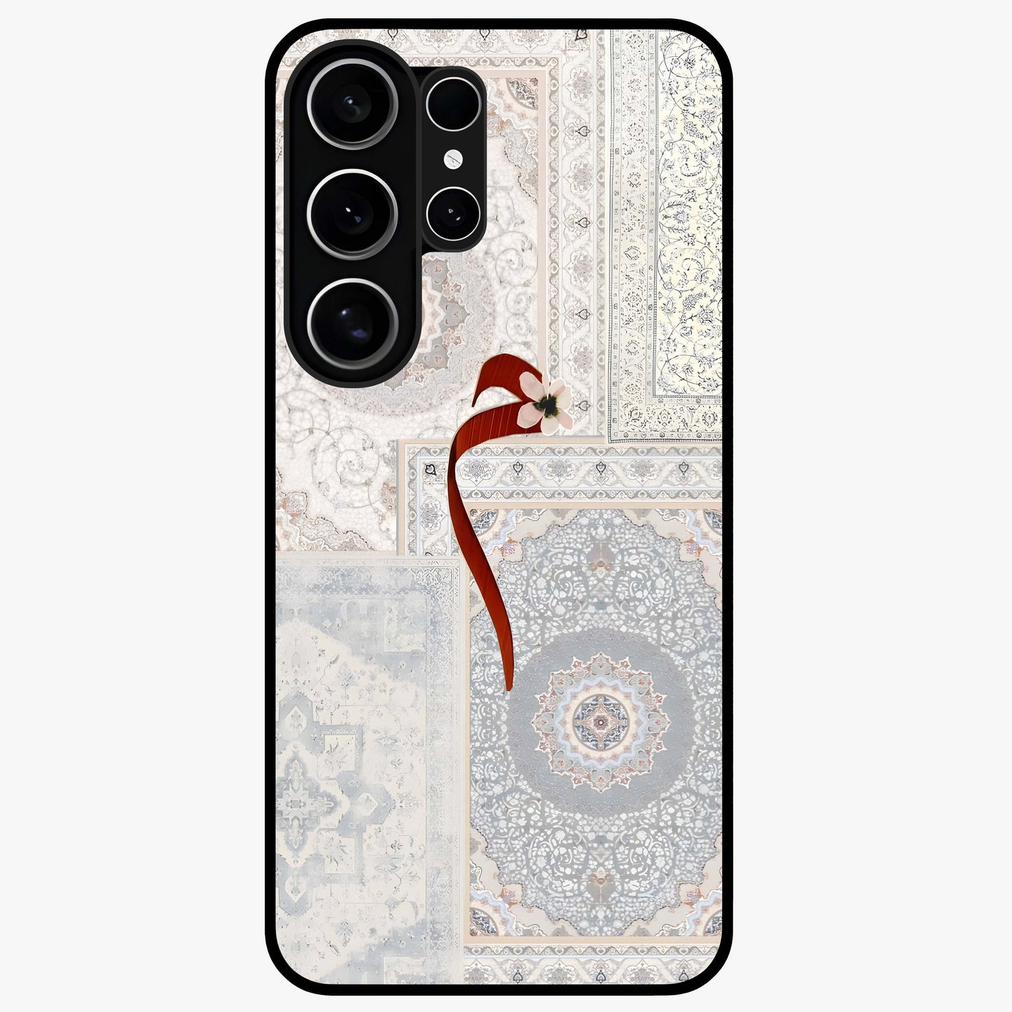 White Aesthetic Bow Glass Case showing flat back view with minimal bow artwork and glossy glass finish.