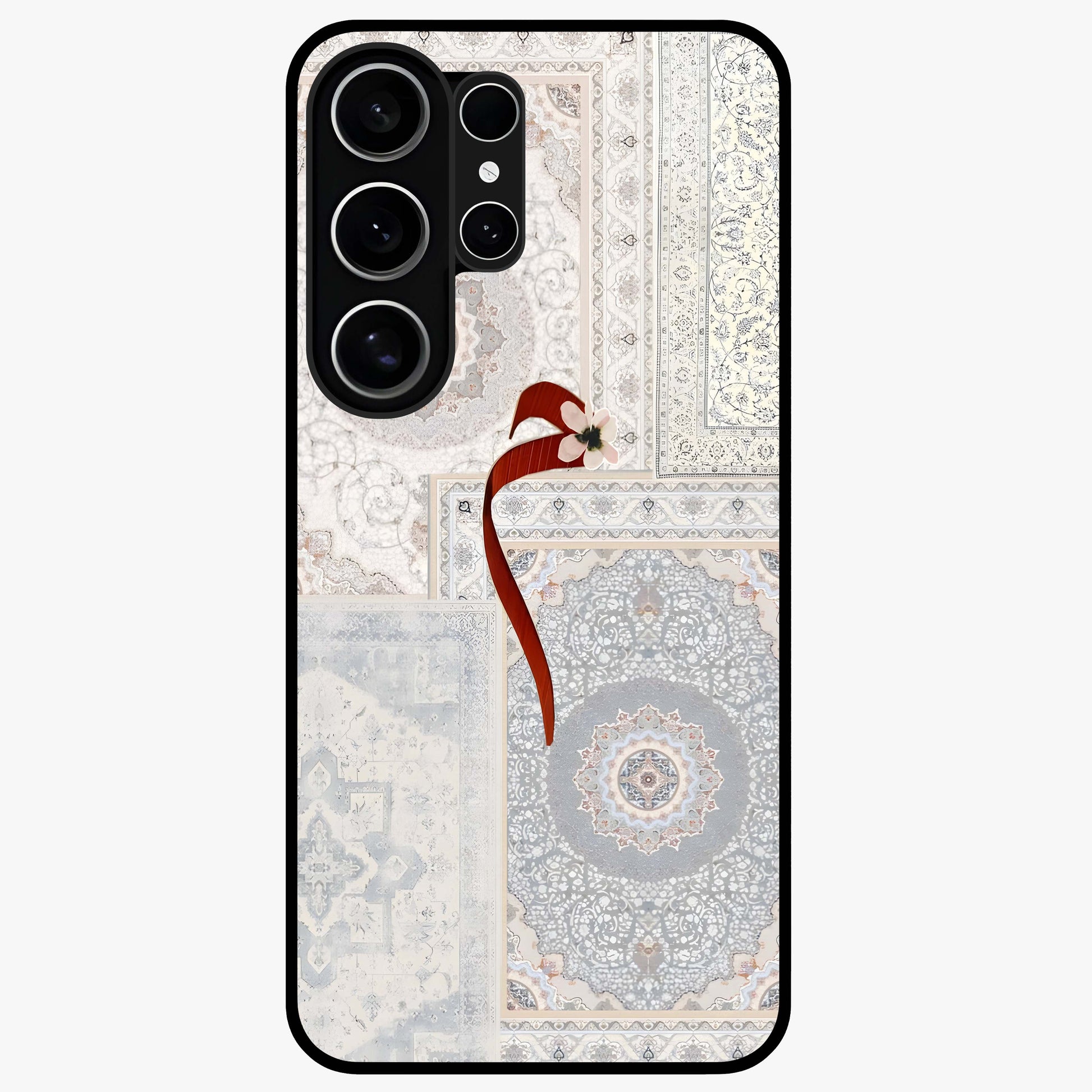 White Aesthetic Bow Glass Case showing flat back view with minimal bow artwork and glossy glass finish.