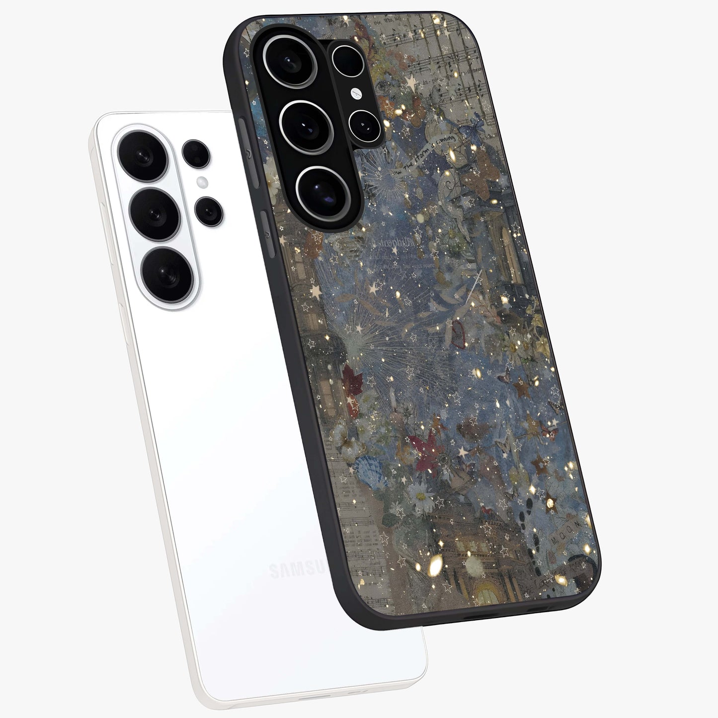 Aesthetic Astrolophia Glass Case displayed in angled mockup highlighting artistic aesthetic elements and smooth glass surface.