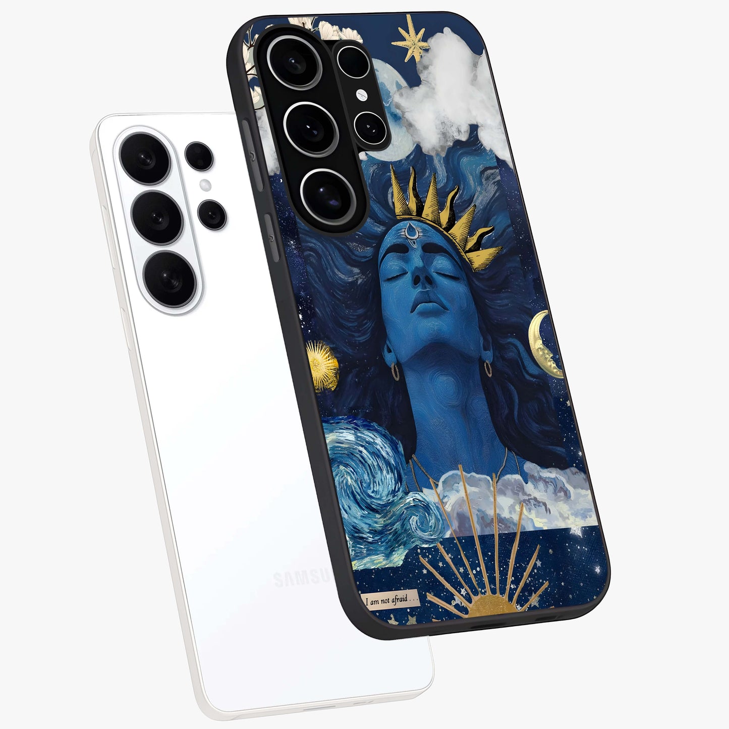 Aesthetic Lord Shiva Glass Case displayed in angled mockup highlighting spiritual Shiva illustration and sacred aesthetic design.