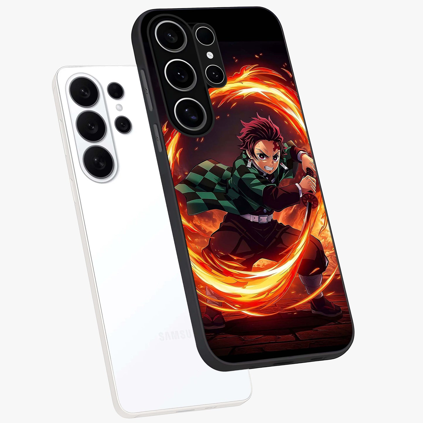 Blazing Sword Resolve Glass Case displayed in angled mockup highlighting powerful sword illustration and bold fantasy theme.