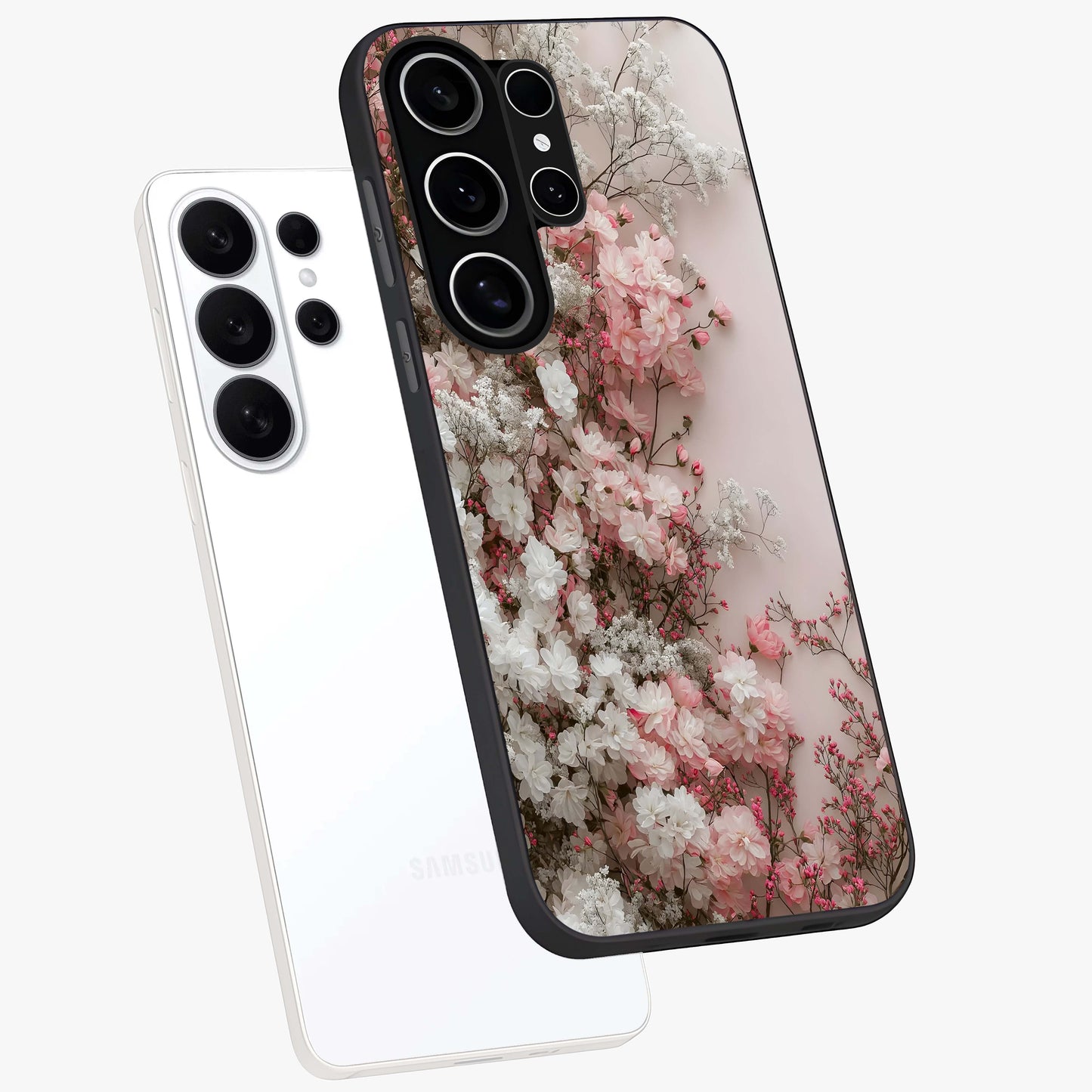 Blush Blossom Cloud Glass Case displayed in angled mockup highlighting soft cloud and blossom design with pastel aesthetic.