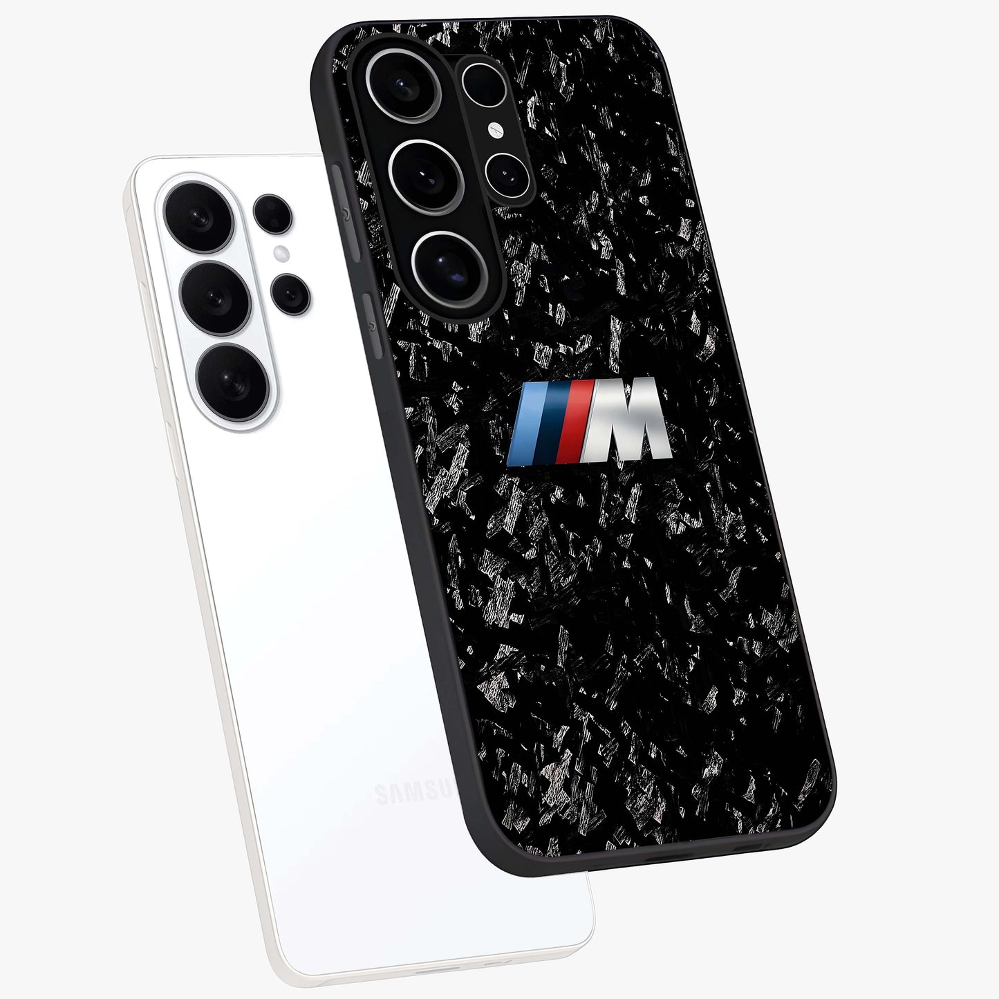 Carbon Speed Mark Glass Case displayed in angled mockup highlighting racing inspired carbon design and sleek aesthetic style.