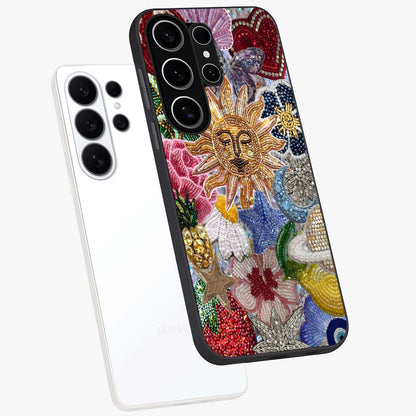 Celestial Floral and Playful Glass Case displayed in angled mockup highlighting playful floral design with dreamy celestial elements.