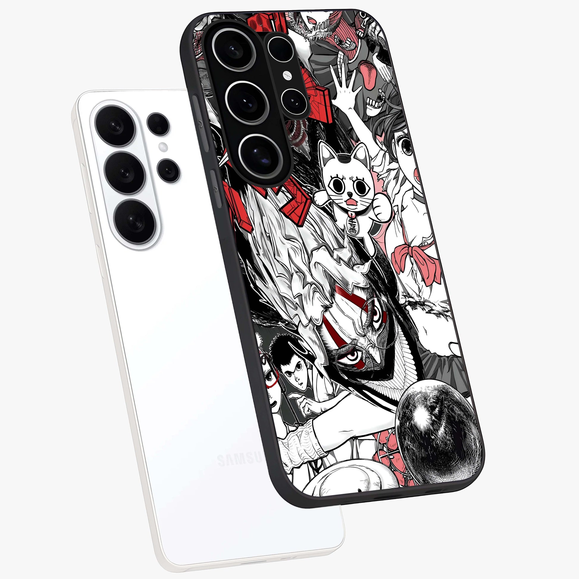 Crimson Chaos Panel Glass Case displayed in angled mockup highlighting chaotic panel style design with modern graphic theme.