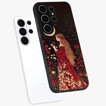 Crimson Dreams Glass Case displayed in angled mockup highlighting soft crimson aesthetic design with artistic theme.