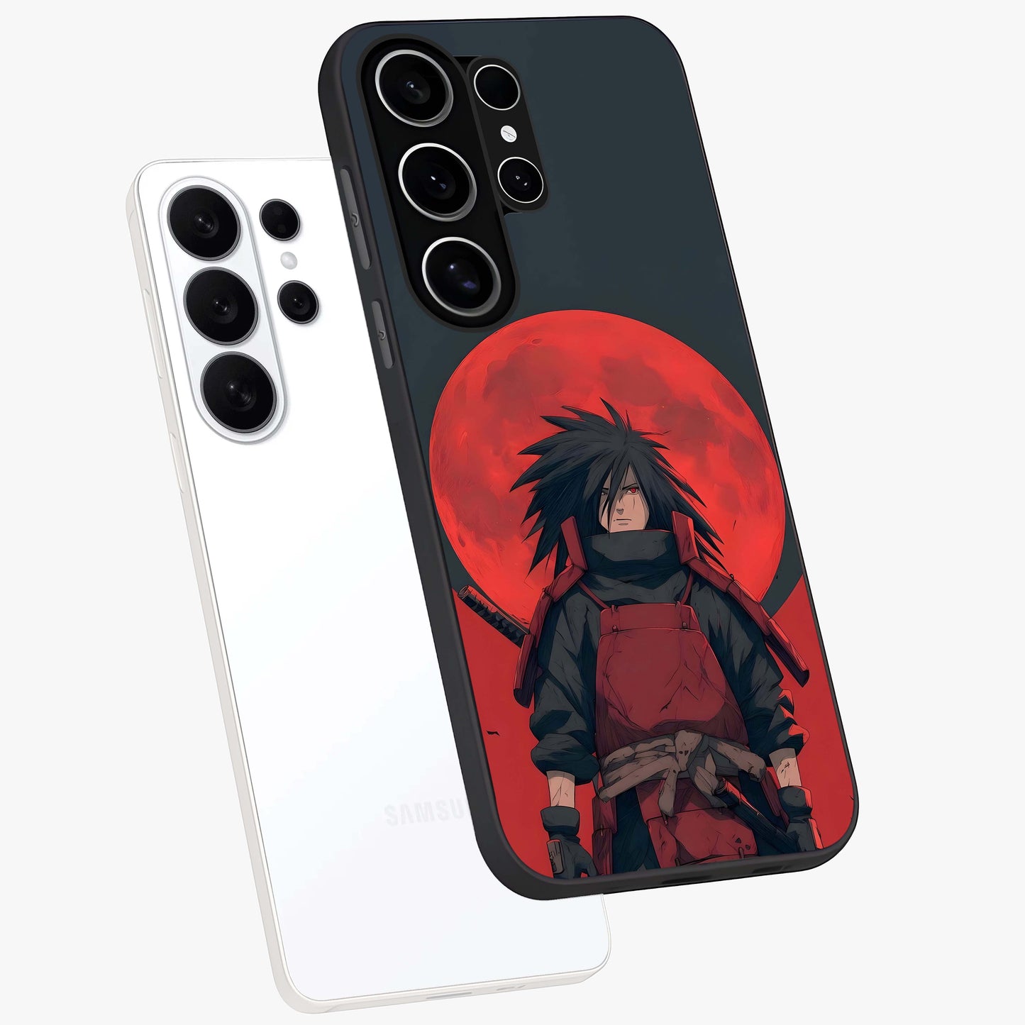 Crimson Moon Warlord Glass Case displayed in angled mockup highlighting dramatic crimson moon design with fantasy aesthetic.