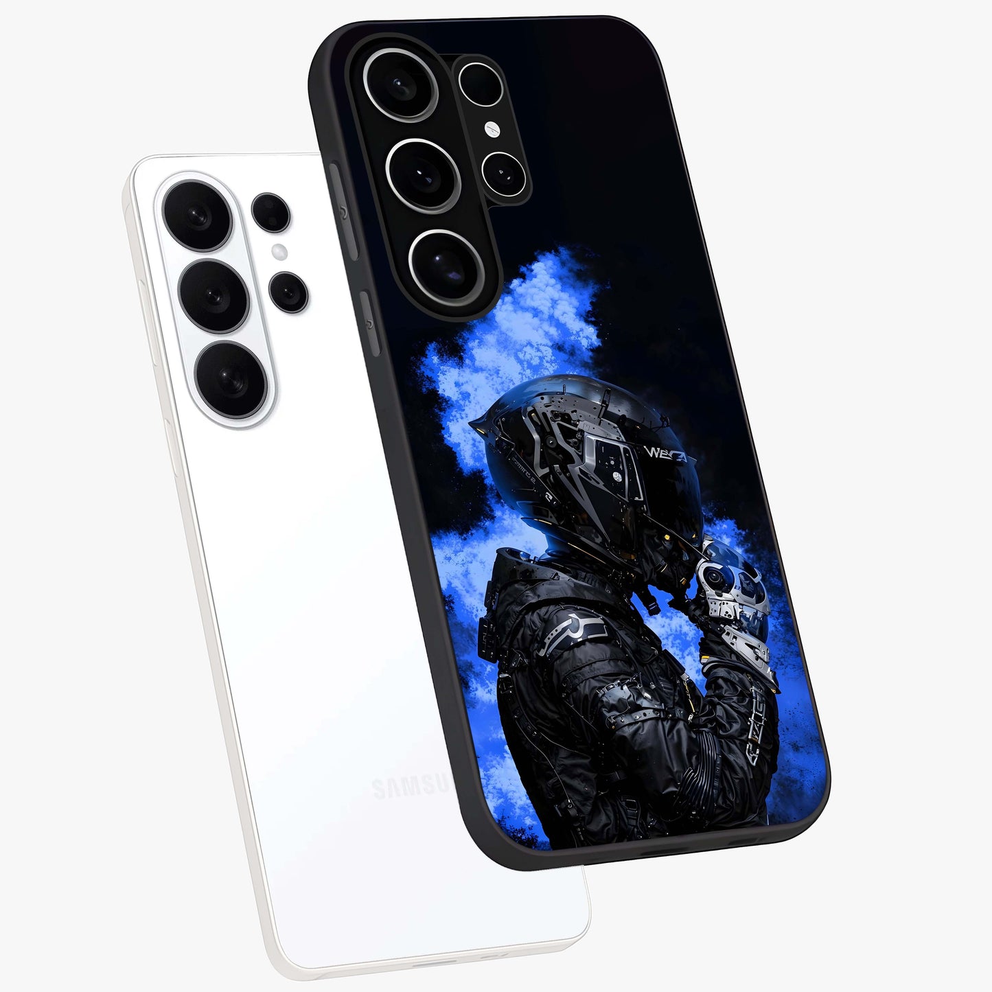 Cyber Sentinel Protocol Glass Case displayed in angled mockup highlighting digital cyber design with sci-fi aesthetic style.