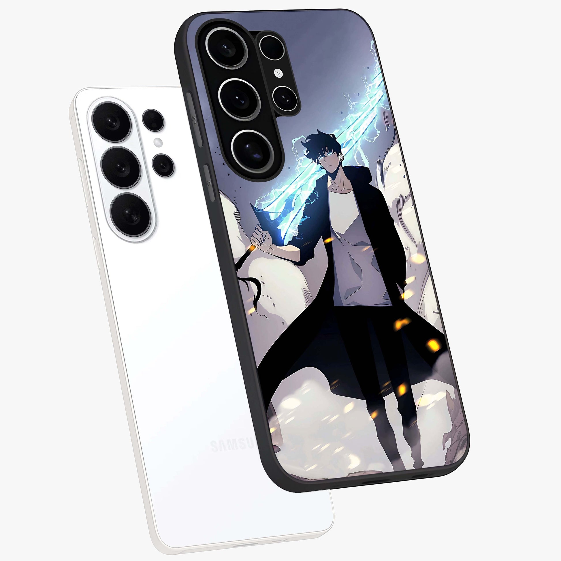 Dark Lightning Anime Warrior Glass Case displayed in angled mockup highlighting powerful lightning themed anime illustration.