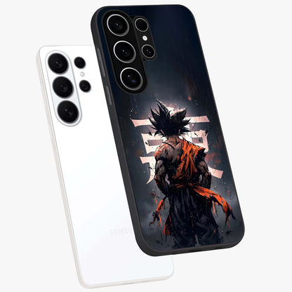 Dark Warrior In Rain Glass Case displayed in angled mockup highlighting dramatic warrior illustration with dark rain aesthetic.