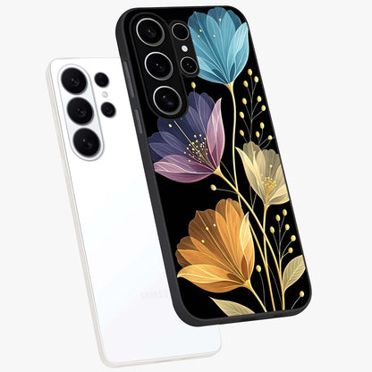 Delicate Multicolor Flowers Glass Case displayed in angled mockup highlighting colorful flower pattern with soft aesthetic style.