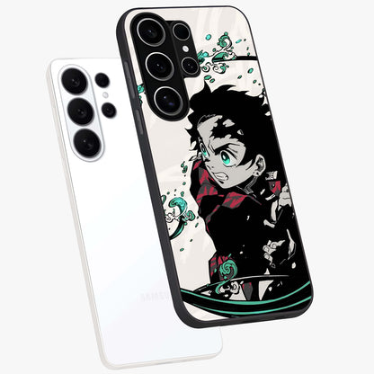 Demon Slayer Glass Case displayed in angled mockup highlighting dramatic anime character design with action aesthetic.