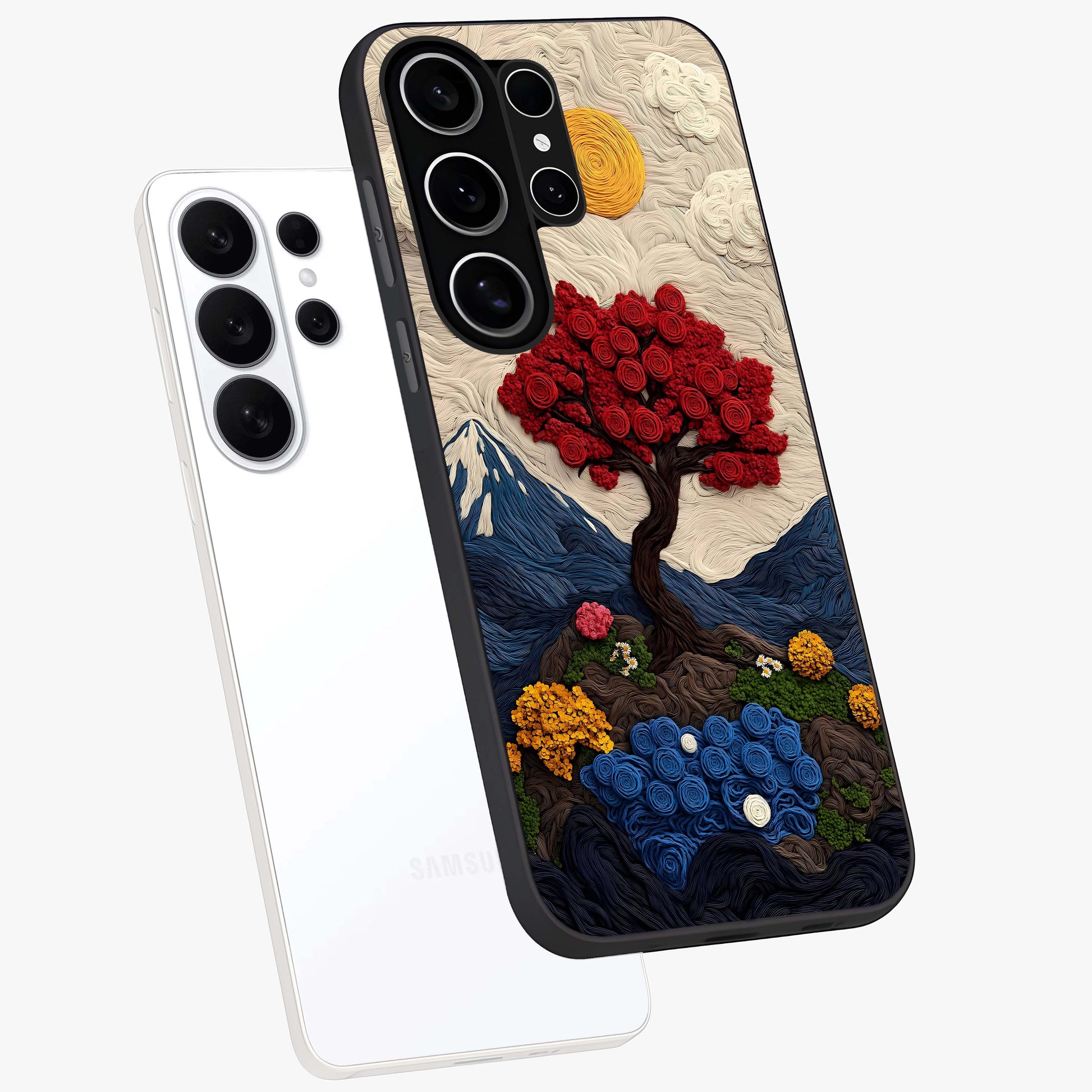 Eternal Nature Tapestry Glass Case displayed in angled mockup highlighting detailed botanical pattern with artistic aesthetic.
