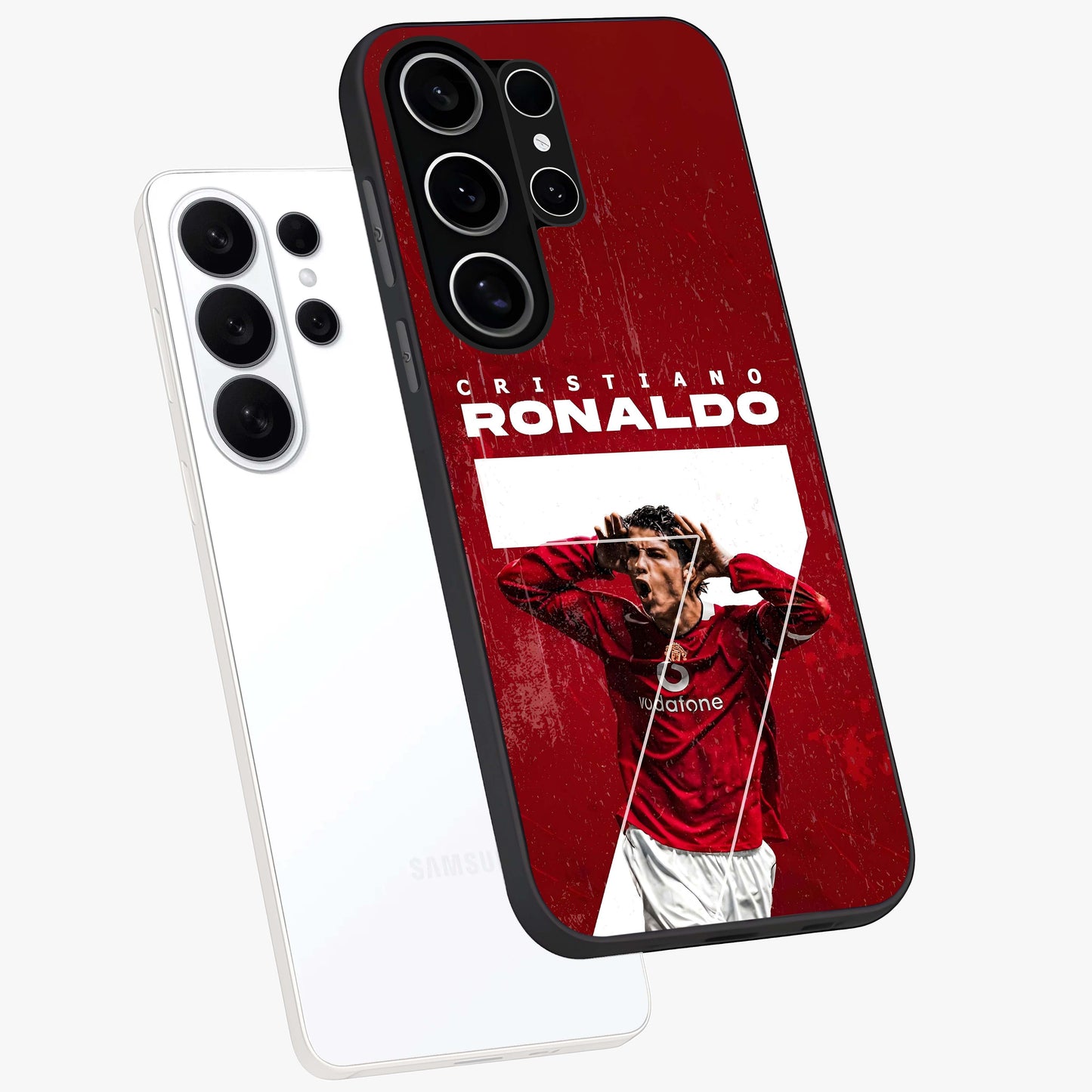 Goal Celebration Legacy Glass Case displayed in angled mockup highlighting energetic sports celebration design with bold athletic theme.