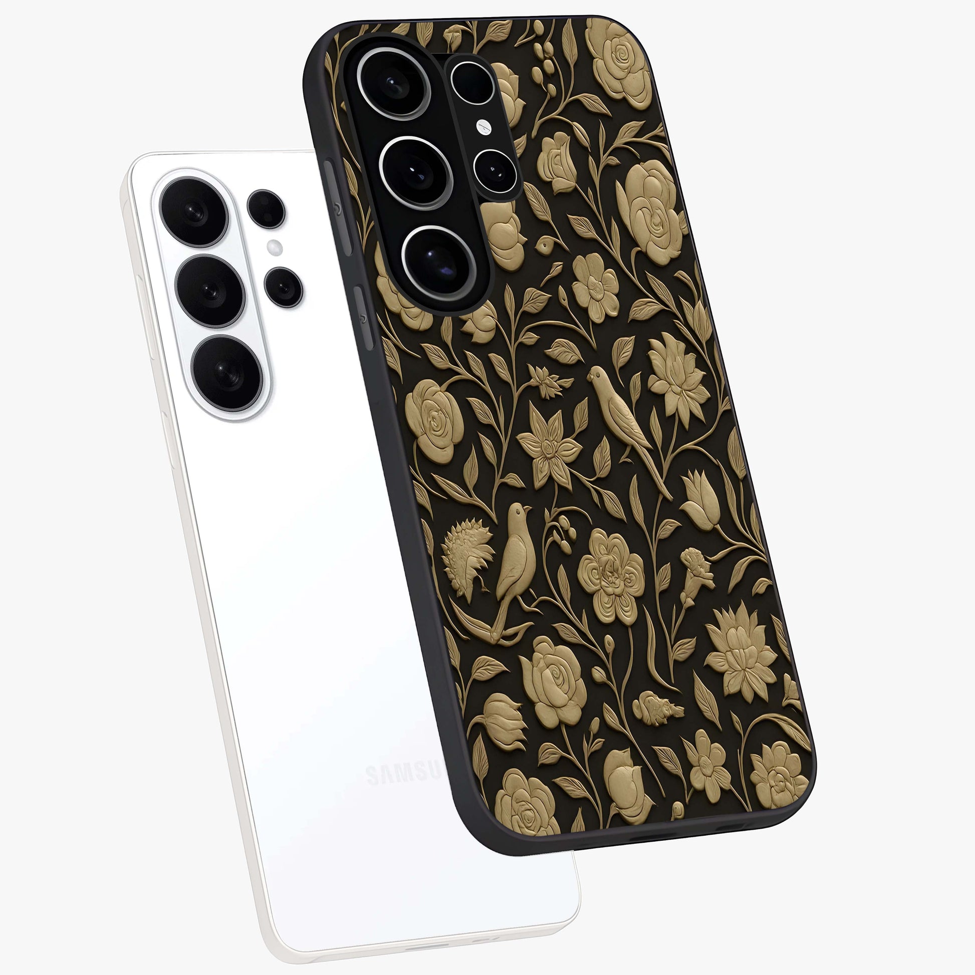 Golden Evil Eye Mandala Glass Case displayed in angled mockup highlighting protective evil eye symbol with golden mandala design.