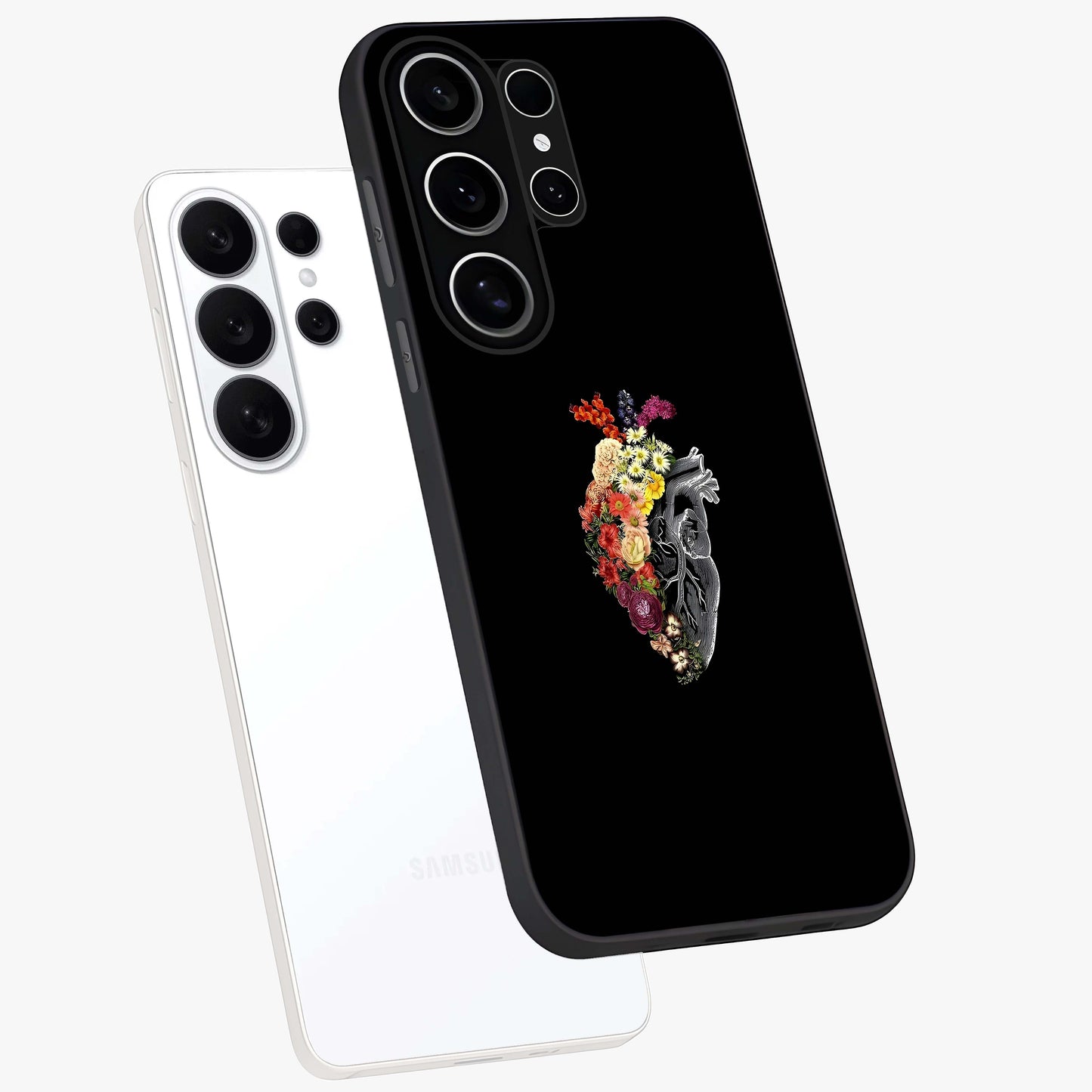 Heart With Flowers Glass Case displayed in angled mockup highlighting romantic flower design with soft aesthetic style.