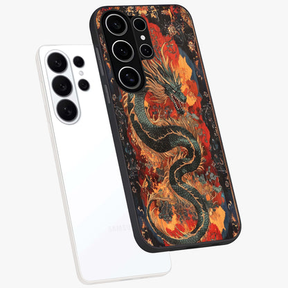 Inferno Dragon Soul Glass Case displayed in angled mockup highlighting powerful dragon illustration with inferno aesthetic.