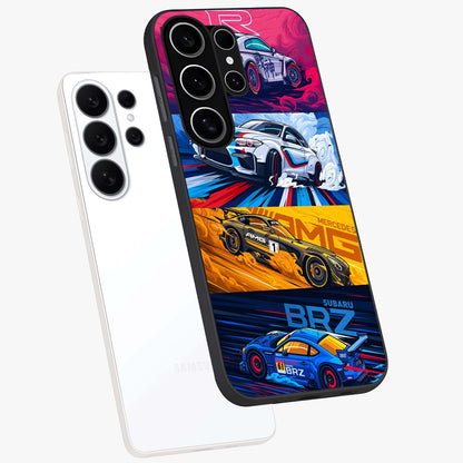 JDM Sports Car Glass Case displayed in angled mockup highlighting sleek Japanese racing car design with automotive aesthetic.