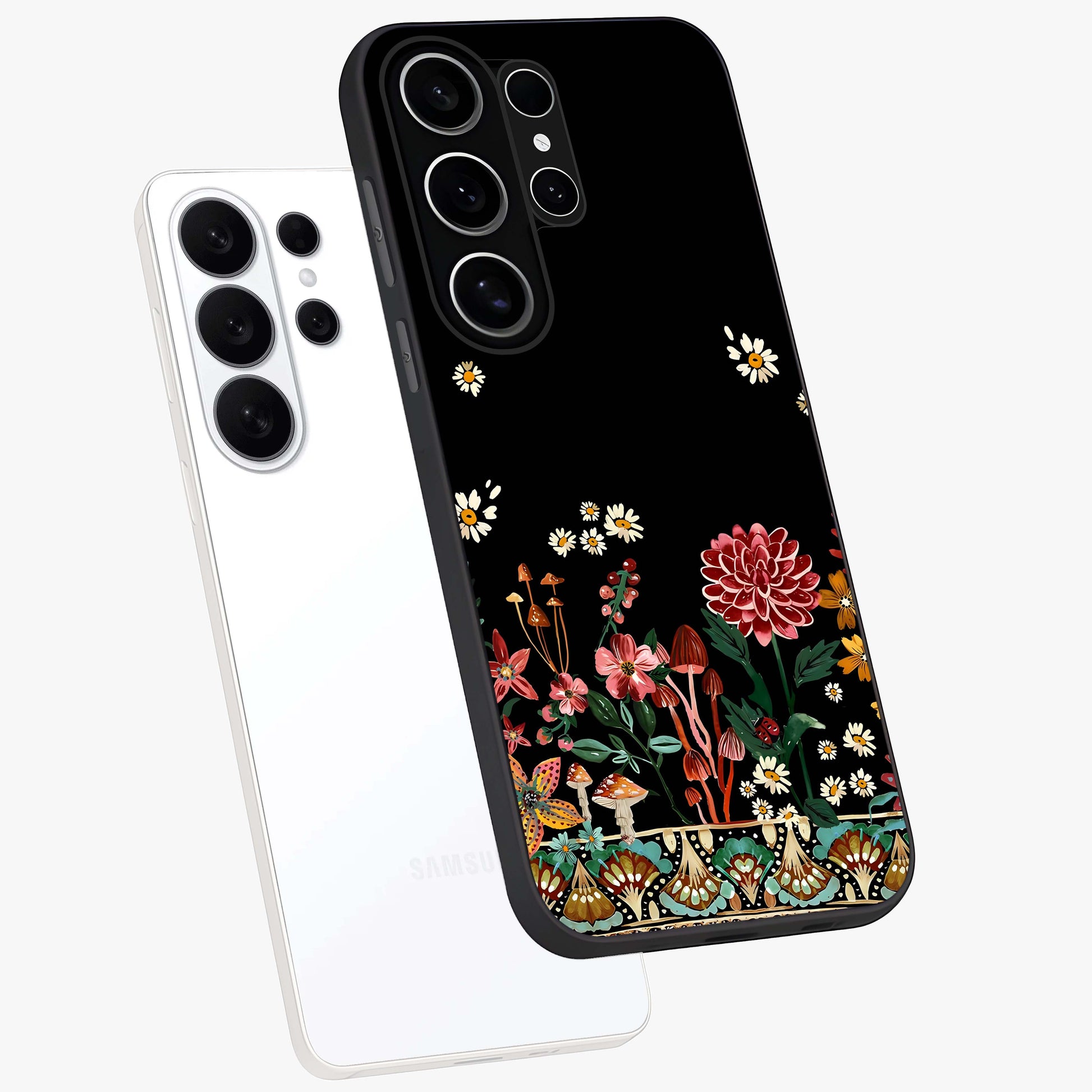 Midnight Bloom Pattern Glass Case displayed in angled mockup highlighting elegant flower design with midnight aesthetic style.