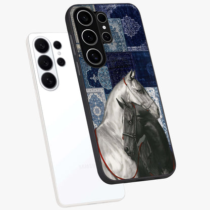 Midnight Stallion Blues Glass Case displayed in angled mockup highlighting powerful stallion illustration with deep midnight tones.