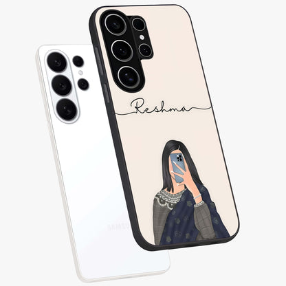 Mirror Mood Muse With Custom Name Glass Case displayed in angled mockup highlighting aesthetic mirror inspired design with custom name feature.