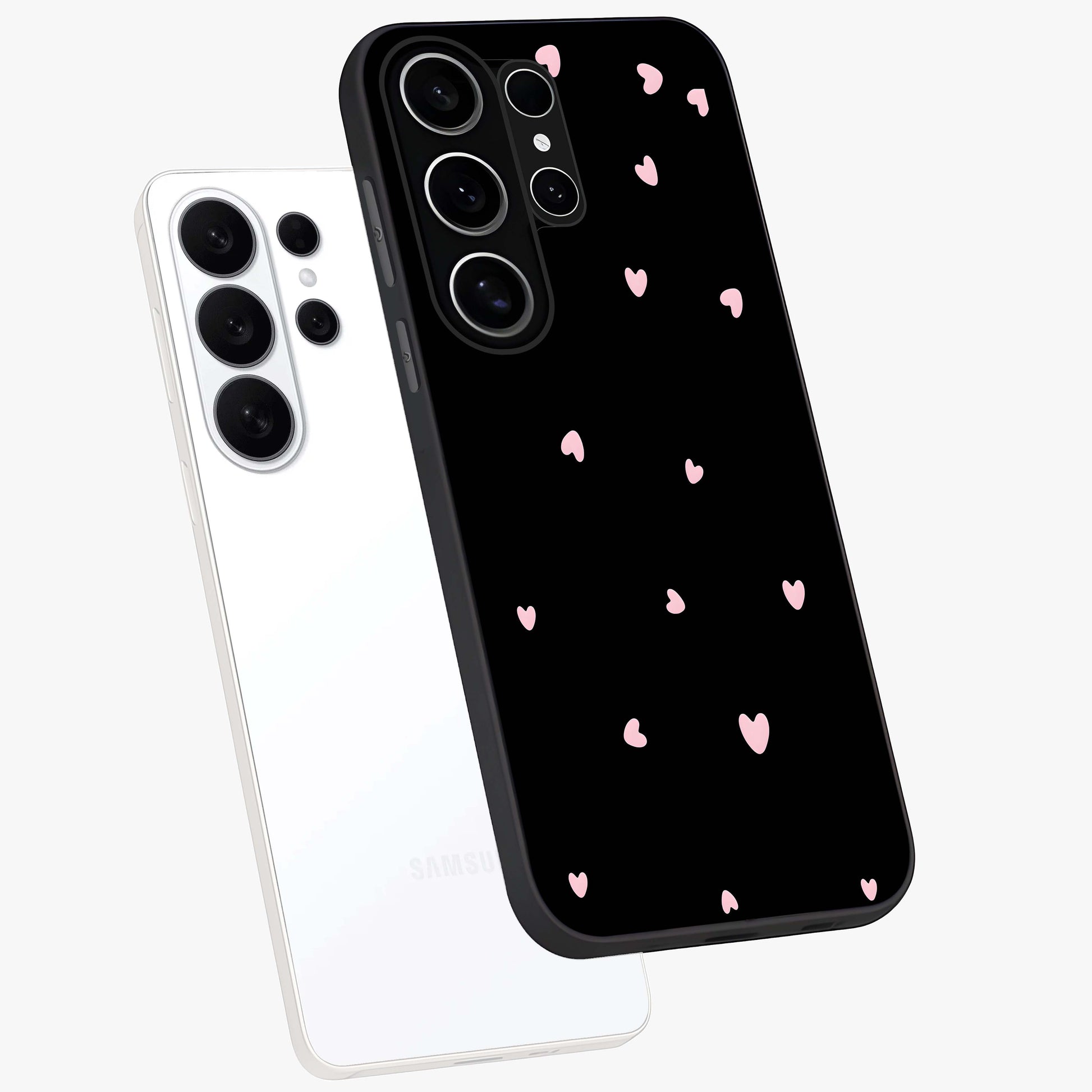 Pink Love Drops Glass Case displayed in angled mockup highlighting cute love drop design with vibrant pink aesthetic.
