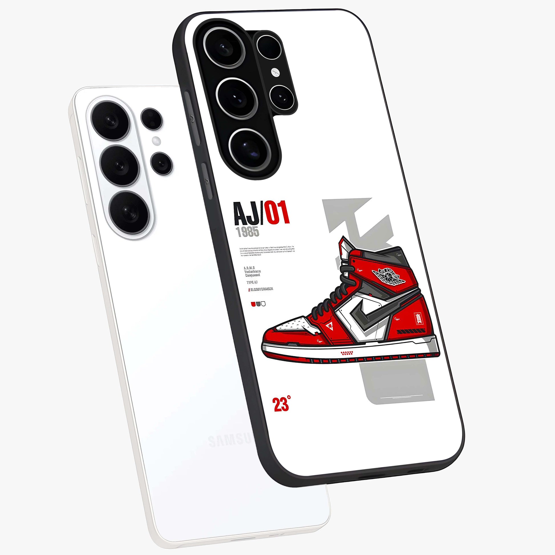 Retro Sneaker Blueprint Glass Case displayed in angled mockup highlighting detailed shoe design with sporty retro aesthetic.