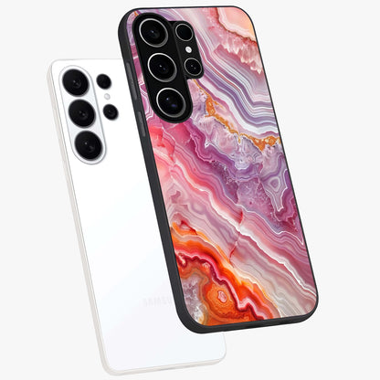 Rose Quartz Marble Glass Case displayed in angled mockup highlighting elegant marble pattern with soft aesthetic style.