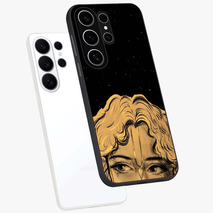 Shri Krishna Art Glass Case displayed in angled mockup highlighting spiritual Krishna illustration with divine aesthetic.