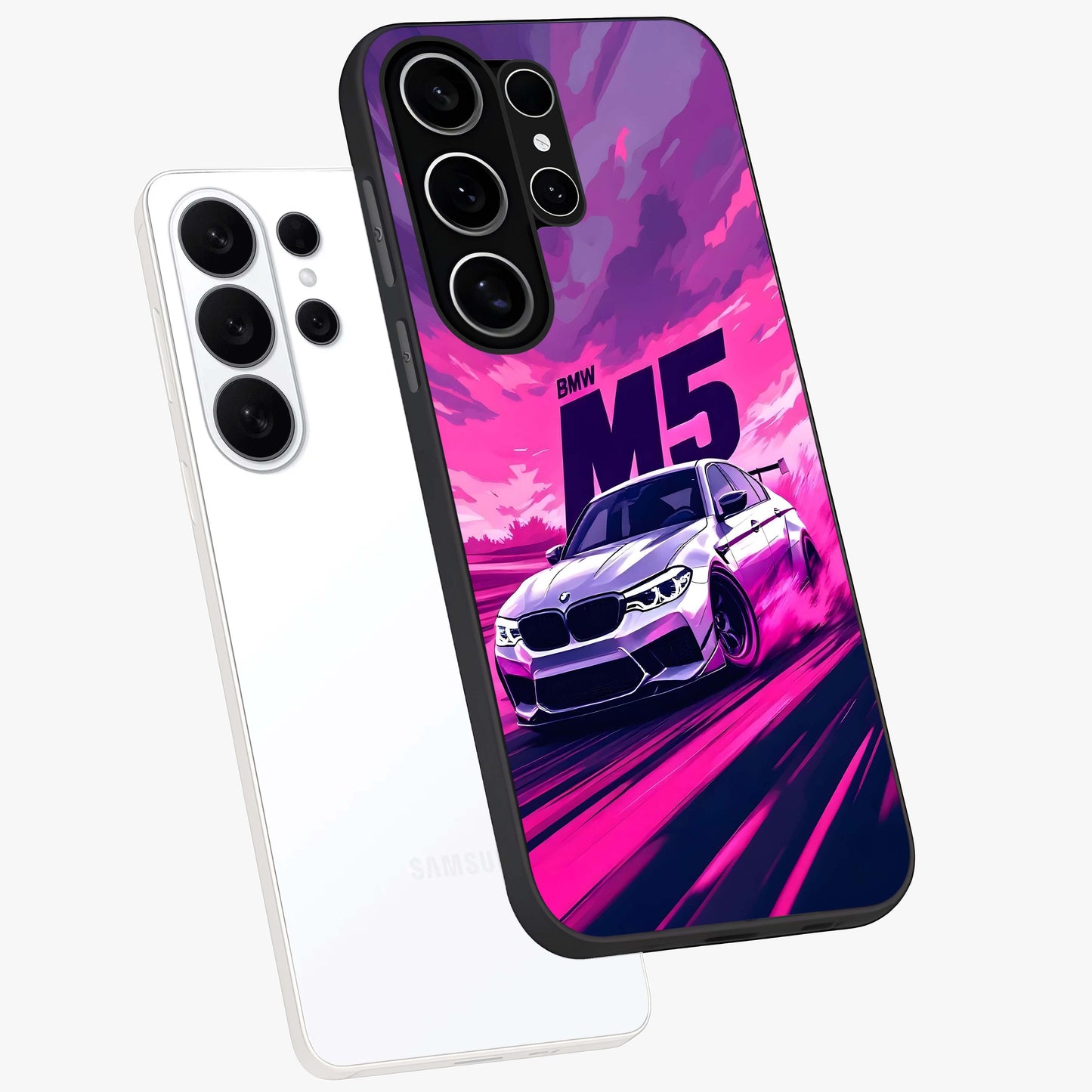 Velocity Drift Pulse Glass Case displayed in angled mockup highlighting dynamic drift design with sporty automotive aesthetic.