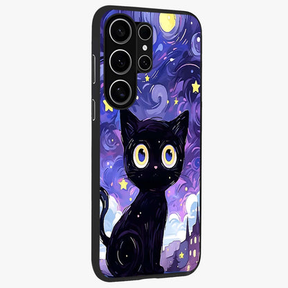 Abstract Cat Art Glass Case upright view showcasing creative feline illustration and aesthetic artistic style.