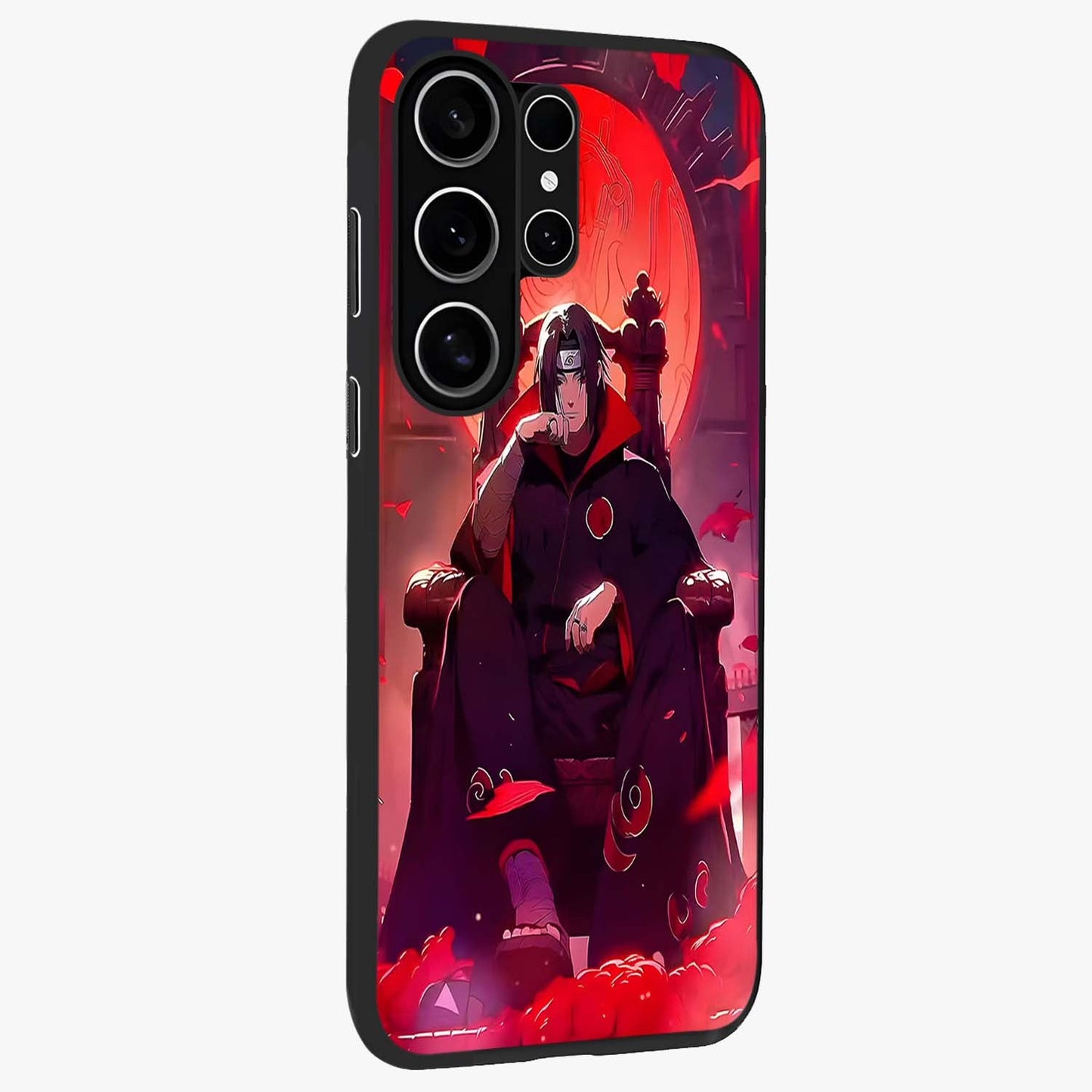 Blood Moon Sovereign Glass Case upright view showcasing powerful moon inspired artwork with cosmic aesthetic style.