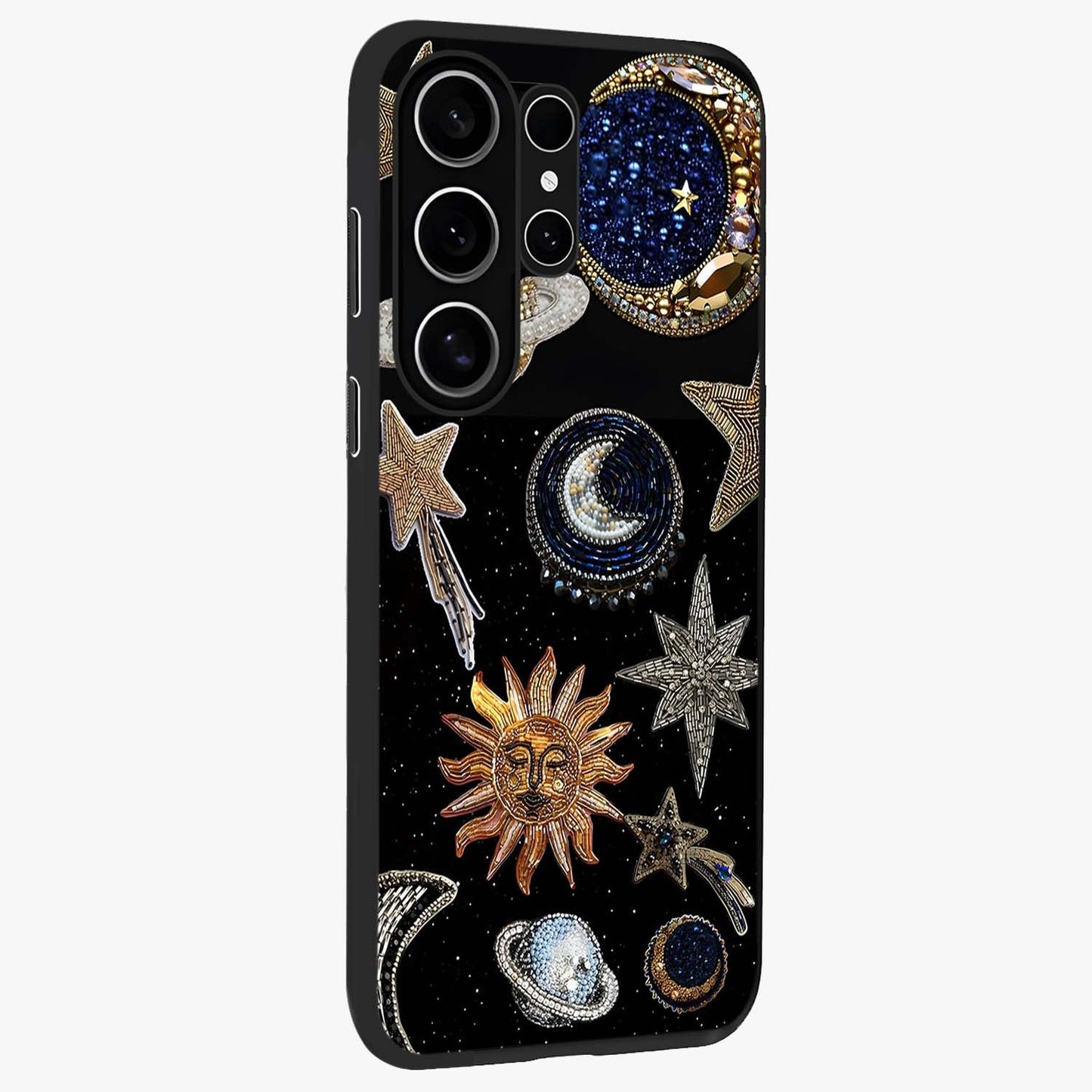 Celestial Gem Constellations Glass Case upright view showcasing cosmic constellation artwork with celestial aesthetic style.