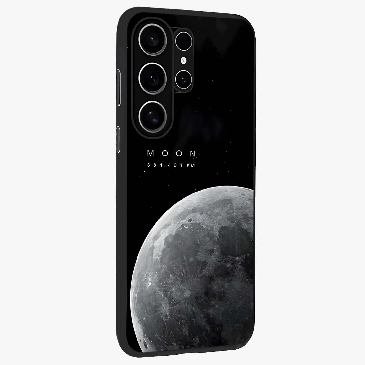 Cosmic Moon Glow Glass Case upright view showcasing luminous moon illustration with dreamy cosmic style.