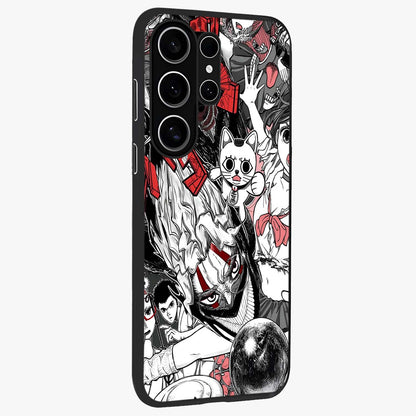 Crimson Chaos Panel Glass Case upright view showcasing intense crimson artwork with dramatic aesthetic style.