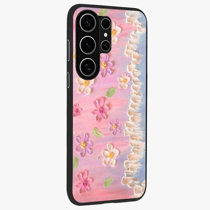 Dreamy Painted Garden Glass Case upright view showcasing vibrant floral garden artwork with artistic nature theme.