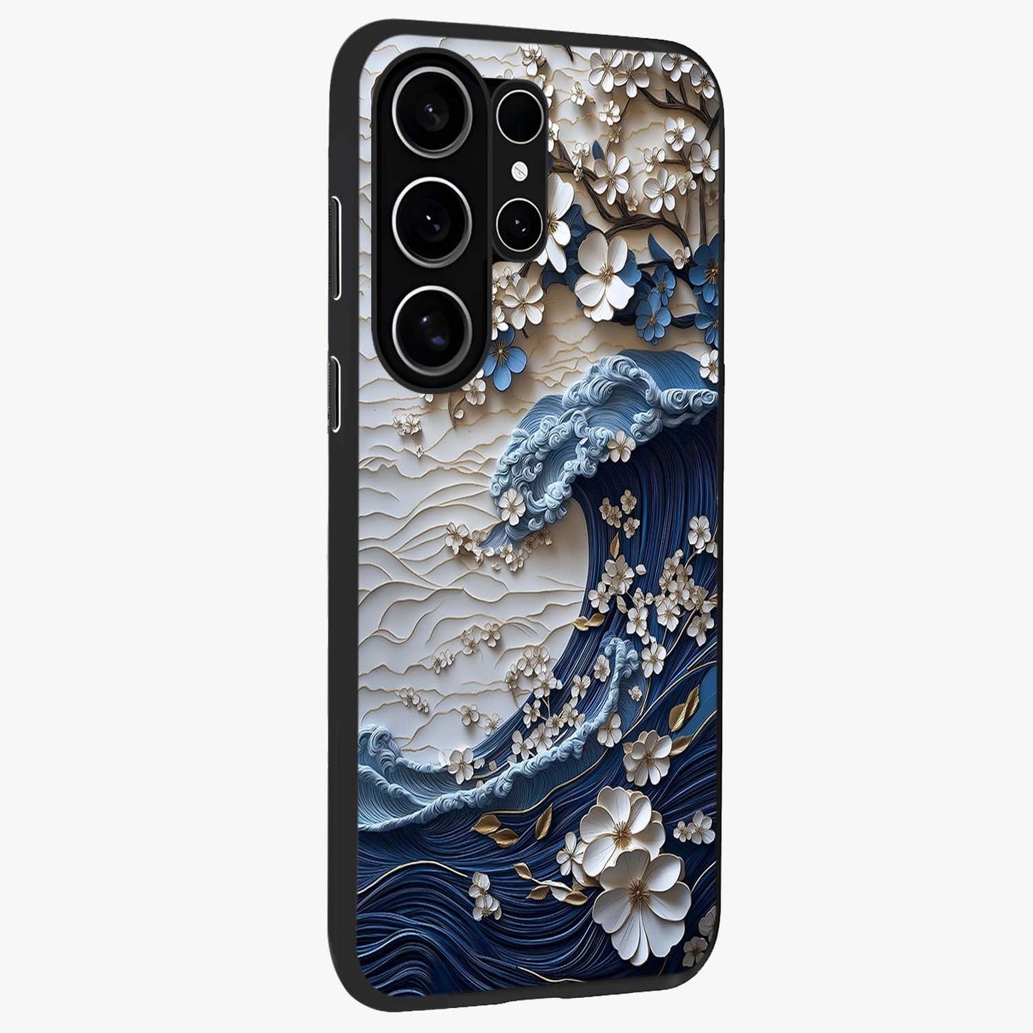 Floral Wave Origami Glass Case upright view showcasing creative floral origami artwork with artistic decorative theme.