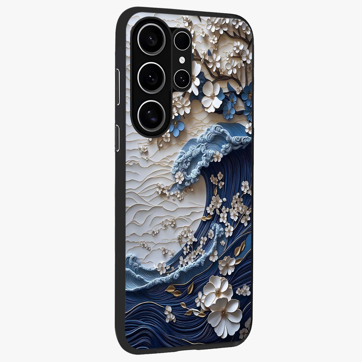 Floral Wave Origami Glass Case upright view showcasing creative floral origami artwork with artistic decorative theme.