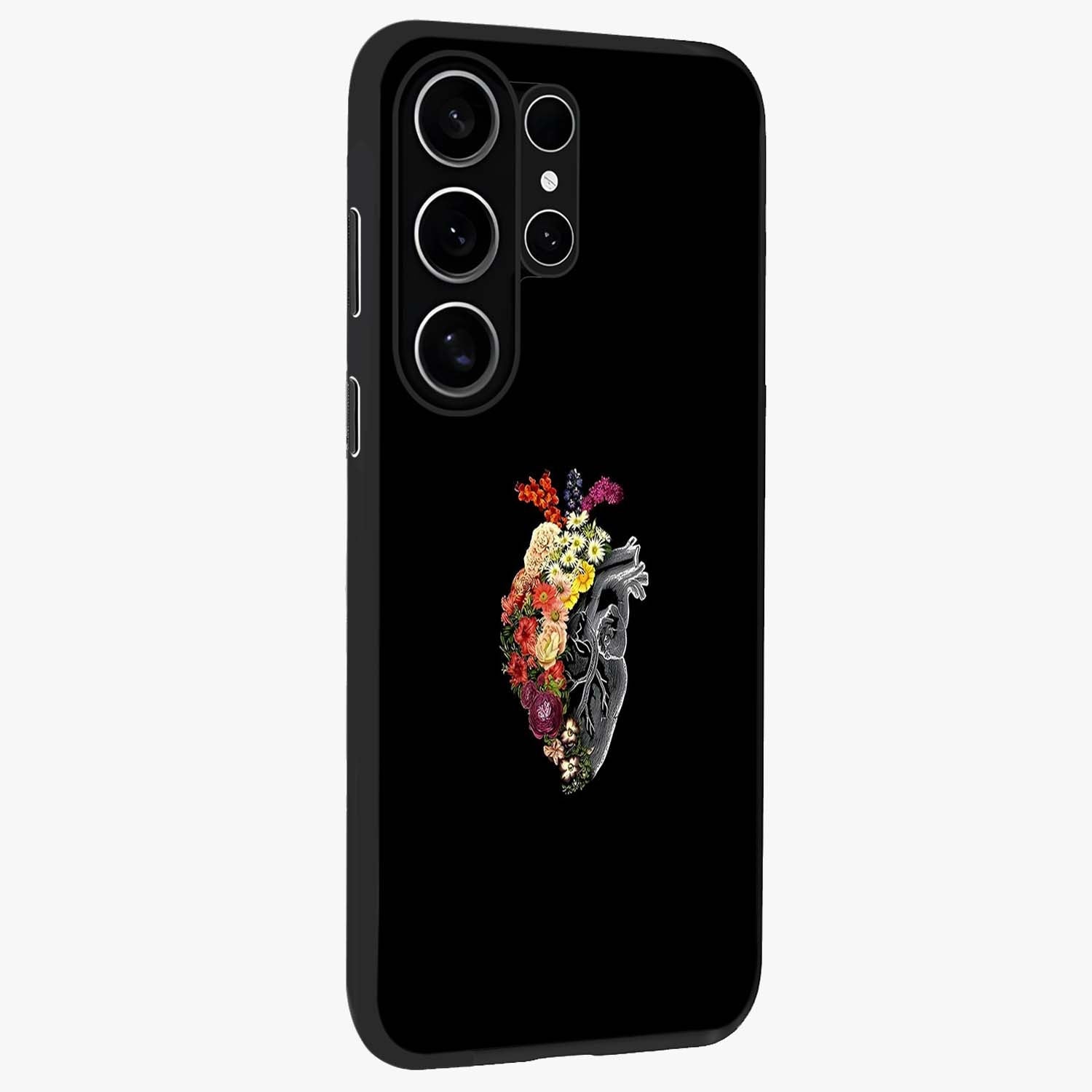 Heart With Flowers Glass Case upright view showcasing decorative heart and floral artwork with sweet romantic theme.