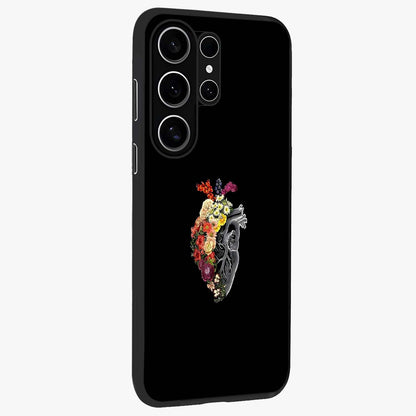 Heart With Flowers Glass Case upright view showcasing decorative heart and floral artwork with sweet romantic theme.