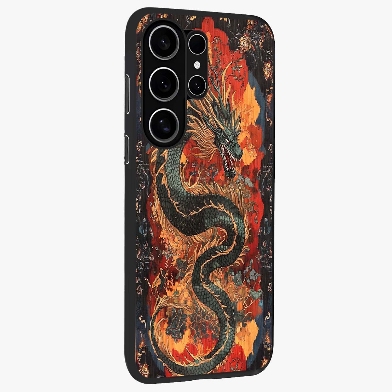 Inferno Dragon Soul Glass Case upright view showcasing intense dragon artwork with fantasy fire theme.